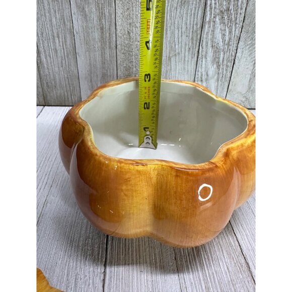 Vtg Ceramic Orange Pumpkin Jar with Lid 5" DIA Tien Hsing Int'l Trading Co. - Picture 6 of 12
